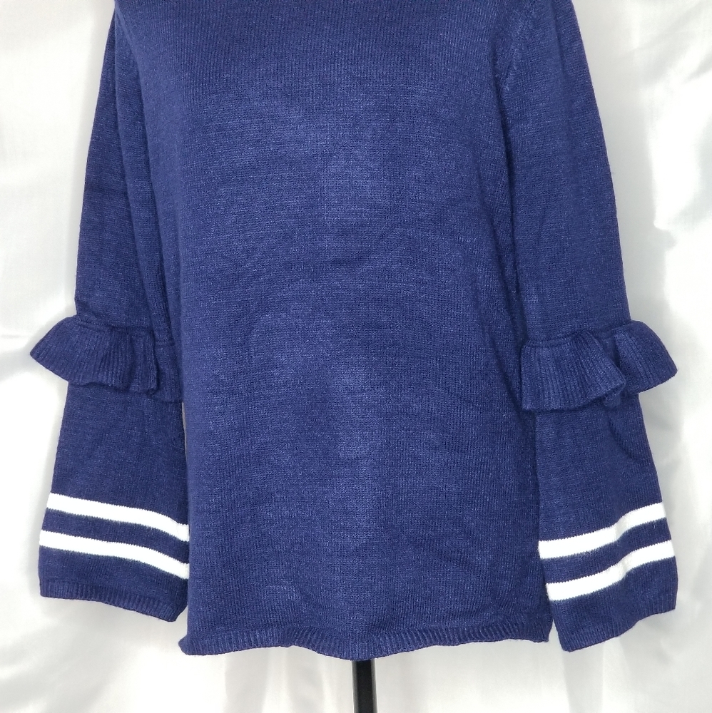 S or L Navy Ruffle Sleeve Sweater top - Picture 6 of 8